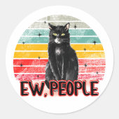 Retro Zwarte Kat Ew Mensen Ronde Sticker (Voorkant)