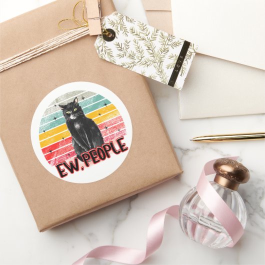 Retro Zwarte Kat Ew Mensen Ronde Sticker (Geschenken)