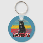 Retro Zwarte Kat Ew Mensen Sleutelhanger (Voorkant)