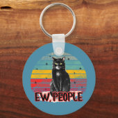 Retro Zwarte Kat Ew Mensen Sleutelhanger (Voorkant)