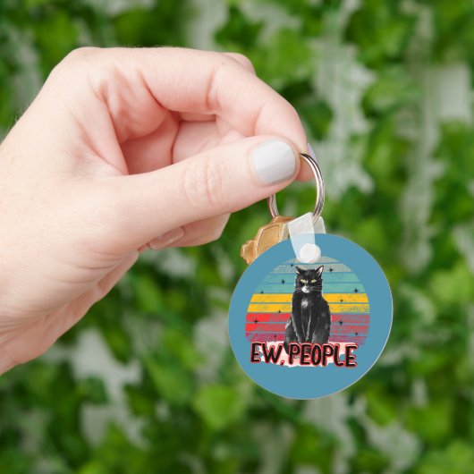 Retro Zwarte Kat Ew Mensen Sleutelhanger (Hand)