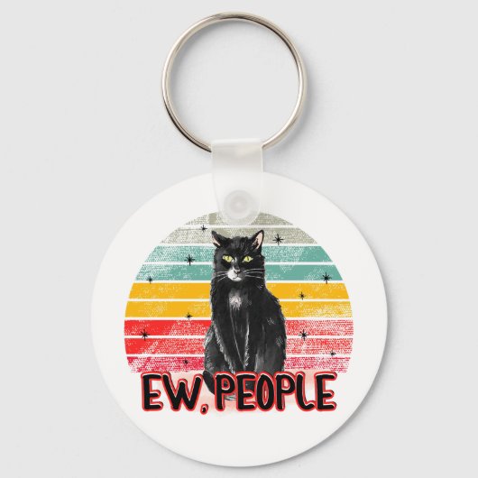 Retro Zwarte Kat Ew Mensen Sleutelhanger (Voorkant)