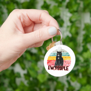Retro Zwarte Kat Ew Mensen Sleutelhanger