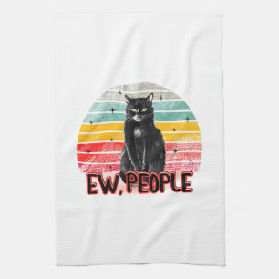 Retro Zwarte Kat Ew Mensen Theedoek