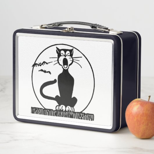 RETRO  ZWARTE KAT-GASTIGE METALE LUNCHBOXEN (In situ)