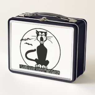 RETRO  ZWARTE KAT-GASTIGE METALE LUNCHBOXEN
