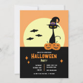 Retro Zwarte Kat Gepersonaliseerde Halloween Party Kaart (Voorkant)