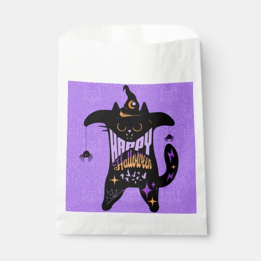 Retro Zwarte Kat Grappig Halloween Bedankzakje (Voorkant)