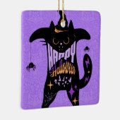 Retro Zwarte Kat Grappig Halloween Keramisch Ornament (Rechts)