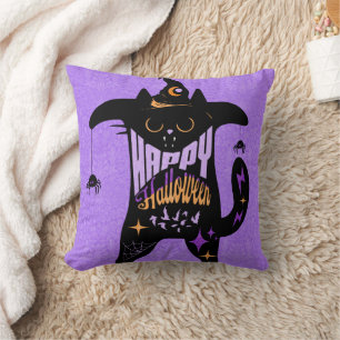 Retro Zwarte Kat Grappig Halloween Kussen