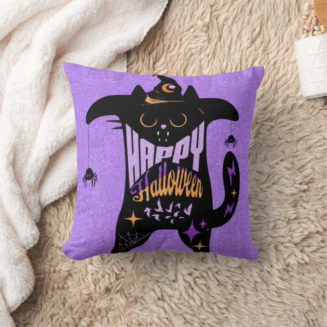 Retro Zwarte Kat Grappig Halloween Kussen (Deken)