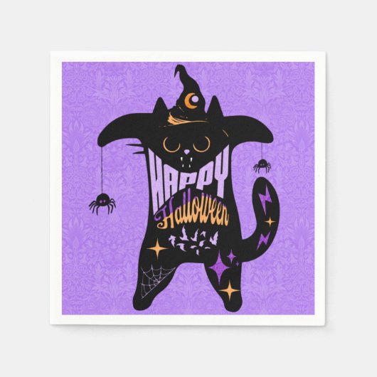 Retro Zwarte Kat Grappig Halloween Servet (Voorkant)