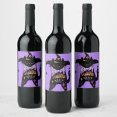 Retro Zwarte Kat Grappig Halloween  Wijn Etiket (Flessen)