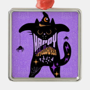 Retro Zwarte Kat Grappige Halloween Metalen Ornament