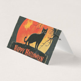 Retro Zwarte Kat Halloween Gelukkig Halloween Vint Kaart