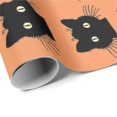Retro zwarte kat Halloween inpakpapier (Rol Hoek)