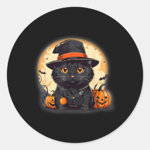 Retro Zwarte Kat Halloween Pompoen Kostuum Voor Ronde Sticker