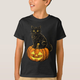 Retro Zwarte Kat Halloween Pompoen Kostuum Voor T-shirt