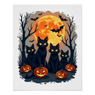 Retro Zwarte Kat Halloween Pompoen Kostuum Voor Vr Perfect Poster