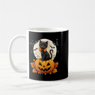 Retro Zwarte Kat Halloween Pompoen Kostuum Vrouwen Koffiemok