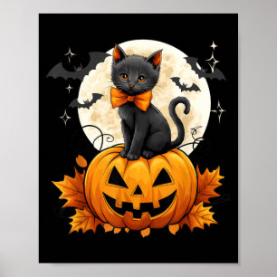 Retro Zwarte Kat Halloween Pompoen Kostuum Vrouwen Poster