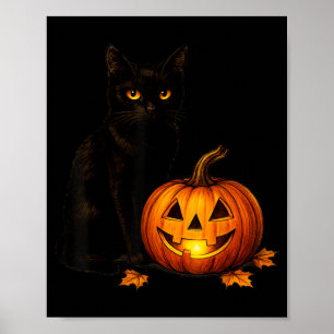 Retro Zwarte Kat Halloween Pompoen Kostuum Vrouwen Poster