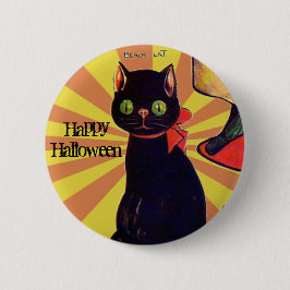 Retro Zwarte Kat Halloween 🎃 Ronde Button 5,7 Cm