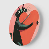 Retro Zwarte Kat Hart Pastel Midcentury Grote Klok (Hoek)