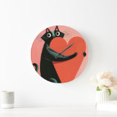 Retro Zwarte Kat Hart Pastel Midcentury Grote Klok (Huis)