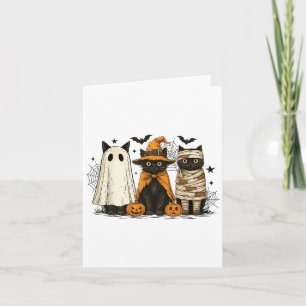 Retro zwarte kat heks enge Halloween pompoen vrouw Kaart