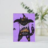 Retro Zwarte Kat Heks Grappig Halloween Briefkaart (Staand voorkant)