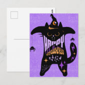 Retro Zwarte Kat Heks Grappig Halloween Briefkaart (Voorkant / Achterkant)