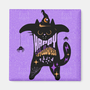 Retro Zwarte Kat Heks Grappig Halloween Magneet