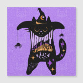 Retro Zwarte Kat Heks Grappige Halloween Magneet K (Voorkant)