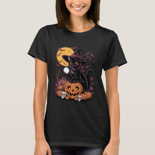 Retro Zwarte Kat Heks Verschrikkelijke Halloween P T-shirt