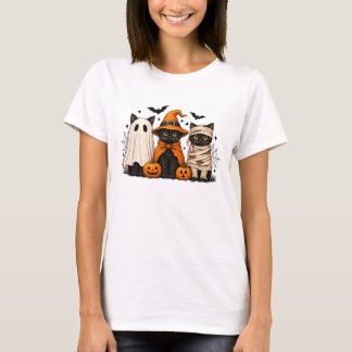 Retro Zwarte Kat Heks Verschrikkelijke Halloween P T-shirt