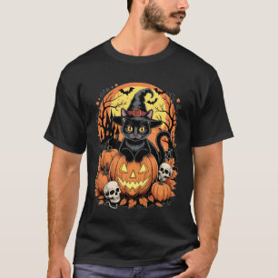 Retro Zwarte Kat Heks Verschrikkelijke Halloween P T-shirt