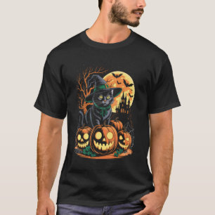 Retro Zwarte Kat Heks Verschrikkelijke Halloween P T-shirt