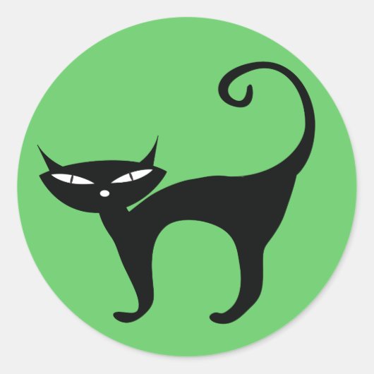 Retro zwarte kat illustratie ronde sticker (Voorkant)