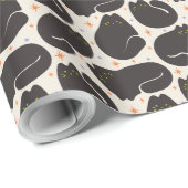 Retro Zwarte Kat in Licht Crème Cadeaupapier (Rol Hoek)