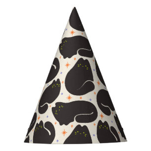 Retro Zwarte Kat in Licht Crème Feesthoedjes