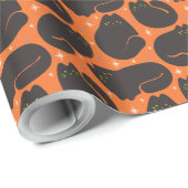 Retro Zwarte Kat in Oranje Cadeaupapier (Rol Hoek)