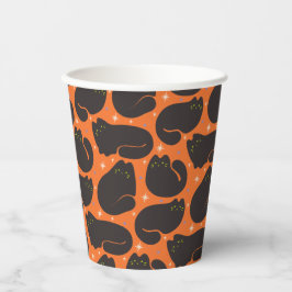 Retro Zwarte Kat in Oranje Papieren Bekers