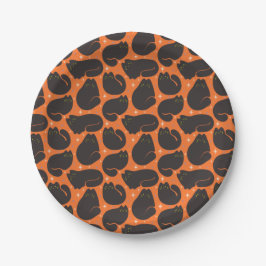 Retro Zwarte Kat in Oranje Papieren Bordje