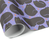 Retro Zwarte Kat in Paars Cadeaupapier (Rol Hoek)