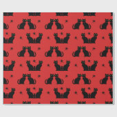 Retro Zwarte Kat Kat op rode sterren inpakpapier (Vlak)