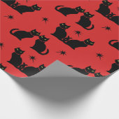 Retro Zwarte Kat Kat op rode sterren inpakpapier (Hoek)