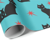 Retro Zwarte Kat Kat rode sterren inpakpapier (Rol Hoek)