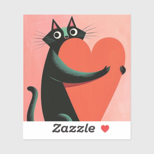 Retro Zwarte Kat Knuffelt Hart Schattig Sticker (Vel)