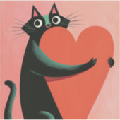 Retro Zwarte Kat Knuffelt Hart Schattig Sticker (Voorkant)